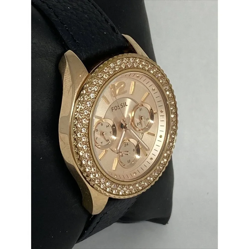 Fossil Stella ES3590 Women's Black Leather Analog Dial Quartz Wrist Watch OP796